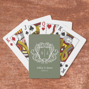 Barok Botanisch Salie Monogram Wapen Huwelijksfees Pokerkaarten