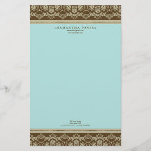 Barok Damask Designer Stationery:: aqua Briefpapier