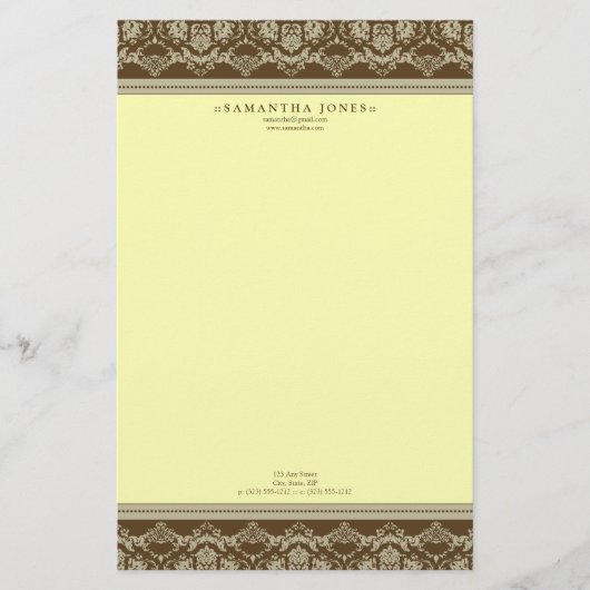 Barok Damask Designer Stationery: citroen Briefpapier (Voorkant)