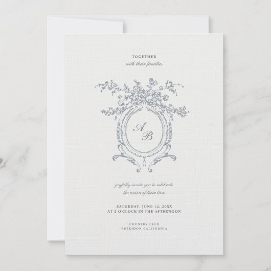 Barok Elegant Crest Ornament Minimalistische bruil Kaart (Voorkant)