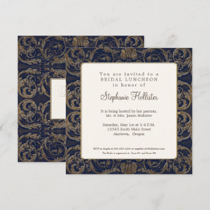 Barok Elegant Navy Blue Vrijgezellenfeest Kaart