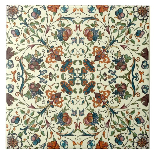 Barok fruit & bloemen patroon tegeltje (Voorkant)