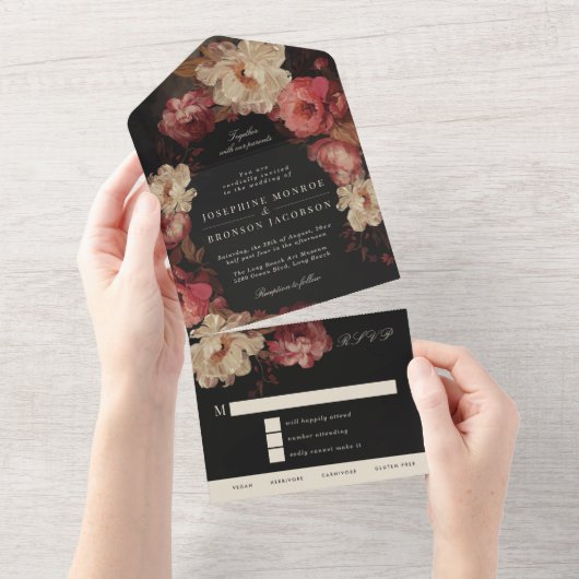 Barok geschilderd bloemenbruiloft all in one uitnodiging (Afscheurbaar)