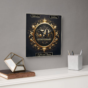 Barok Goud: 50 Jaar Viering Design Vierkante Klok