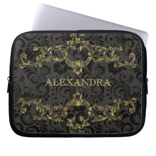 Barok gouden patroon-Facultatief Monogram Laptop Sleeve