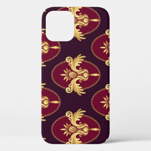 Barok gouden schans magenta patroon iPhone 12 hoesje