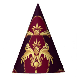 Barok gouden schans magenta patroon feesthoedjes