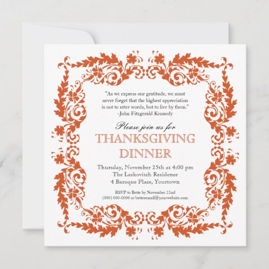 Barok Leafy Lijst Invitation Kaart (Voorkant)