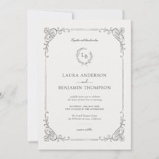 Barok Lijst Laurel Krans Elegant Huwelijk Kaart
