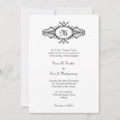 Barok lijst monogram zwarte witte bruiloft kaart (Voorkant)
