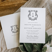 barok monogram crest bruiloft kaart