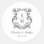  barok monogram crest bruiloft ronde sticker (Voorkant)
