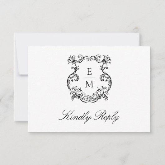  barok monogram crest bruiloft RSVP kaartje (Voorkant)
