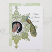 Barok Peacock bruiloft uitnodiging - Olive Limoen (Voorkant / Achterkant)