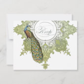 Barok Peacock RSVP Respons Kaart - Olive Limoen (Achterkant)