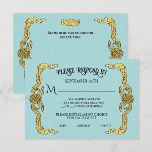 Barok Regency Faux Gold Blue RSVP antwoordkaart Kaart