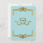 Barok Regency Faux Gold Blue Wedding Kaart (Achterkant)