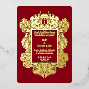 Barok Rococo 17e-eeuwse Cherubijnen & Fruit Rand Folie Uitnodiging