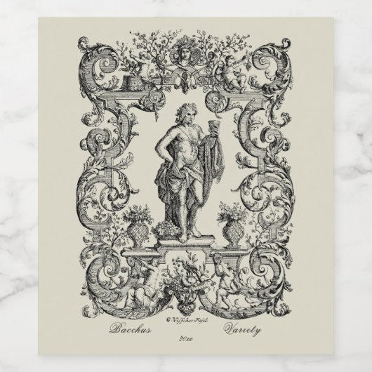 Barok Rococo Bacchus Wijnlabel Sjabloon Wijn Etiket (Enkel label)