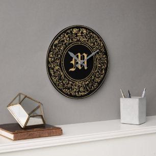 Barok Rococo Bloemenkrans Monogram Print Grote Klok