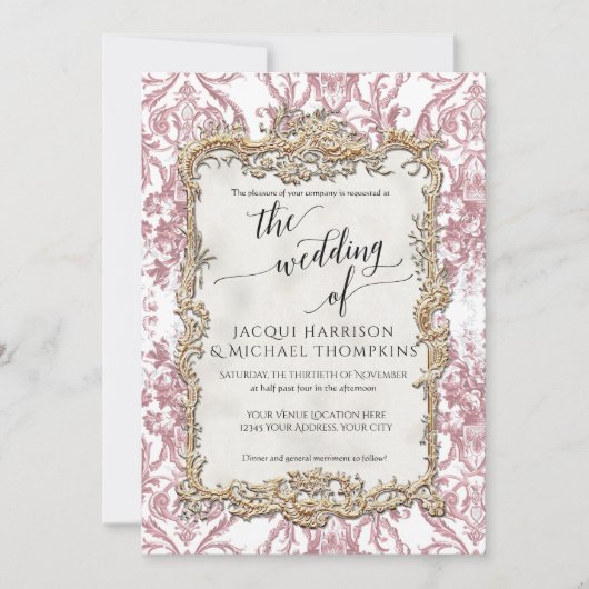 Barok Rococo Bloemenroze n Wit Bruiloft Kaart (Voorkant)