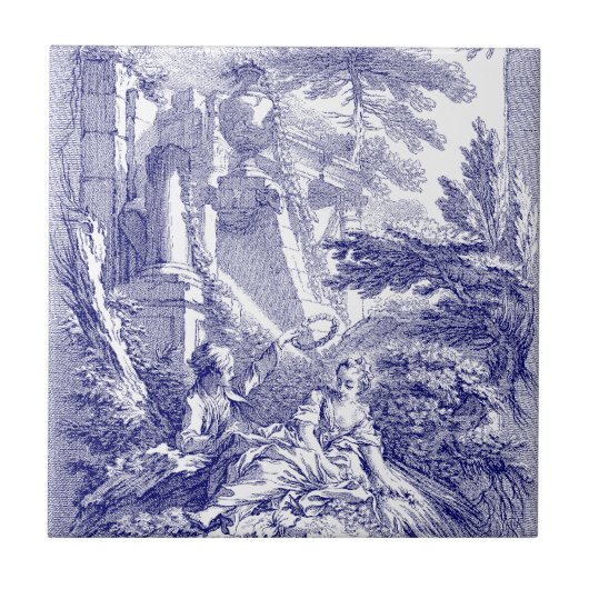 Barok Rococo Boucher Pastoral Blauw & Wit Tegeltje (Voorkant)