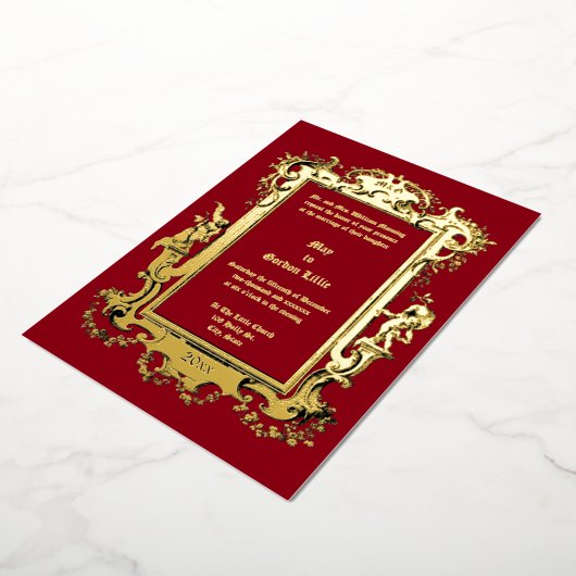 Barok Rococo Cherubs Fruit Bloemen Lijst Border Folie Uitnodiging (Gedraaid)