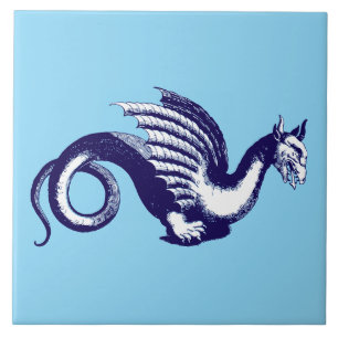 Barok tijdperk blauw en wit middeleeuwse draak tegeltje