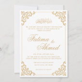  barok wit script gouden moslim bruiloft kaart (Voorkant)