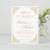  barok wit script gouden moslim bruiloft kaart (Staand voorkant)