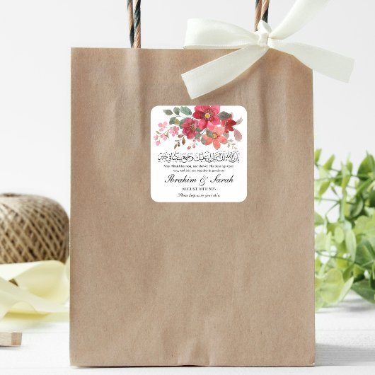 Barokallahu nikah moslim bruiloft rode roos vierkante sticker