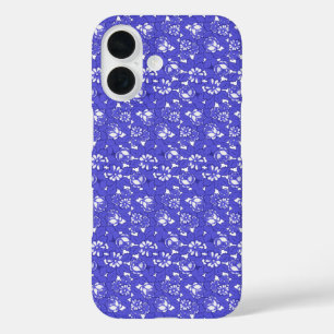 Barokbehang - Blauwe Bloempatroon iPhone 16 Hoesje