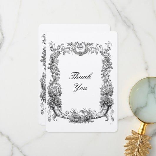 Barokische Rococo-grens met hart Bedankkaart (Voorkant / Achterkant in situ)