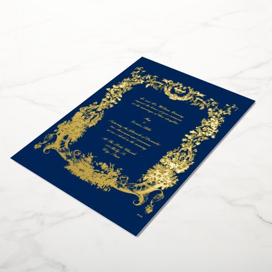 Barokische Rococo-grens met hart Folie Uitnodiging (Gedraaid)