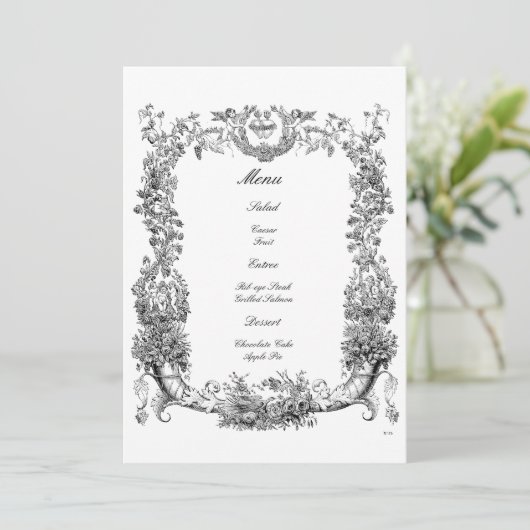 Barokische Rococo-grens met hart Menu (Staand voorkant)