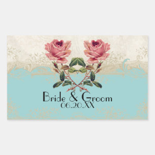 Barokkant Elegant Roos Floral Aqua Rechthoekige Sticker