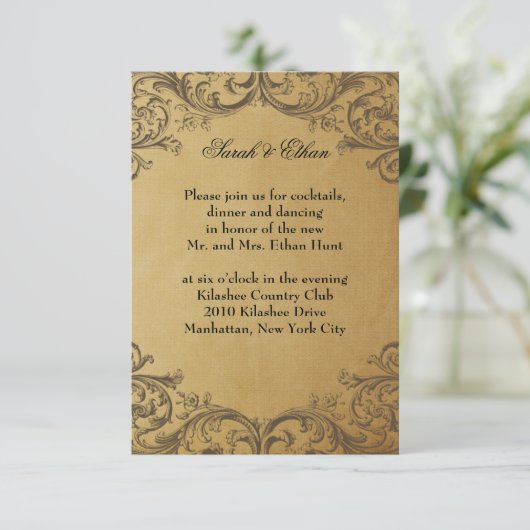 Barokke Antiek gouden huwelijkscaarten Informatiekaartje (Staand voorkant)