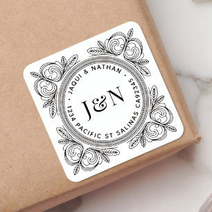 Barokke Blad- Retouradreslabels - Op Maat Vierkante Sticker