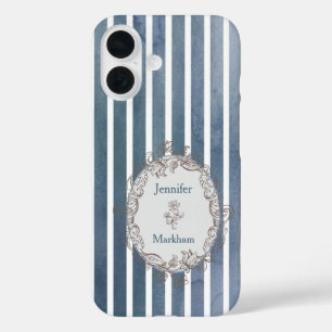 Barokke blauw-grijze Waterverf streep iPhone 16 Hoesje