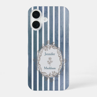 Barokke blauw-grijze Waterverf streep iPhone 16 Hoesje