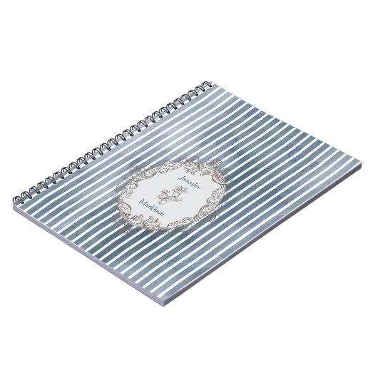 Barokke blauw-grijze Waterverf streep Notitieboek (Linkerzijde)