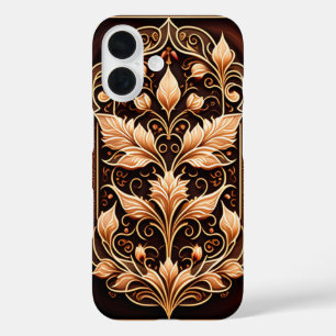 Barokke bloemen en bladeren Woodcut iPhone 16 Hoesje