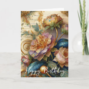 Barokke bloemen verjaardag kaart