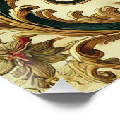 Barokke Bloemenpatroon met Goud, Rood, Groen A Perfect Poster (Hoek)