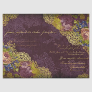 Barokke Bourgogne Blooms & Gold Splatter Decoupage Tissuepapier