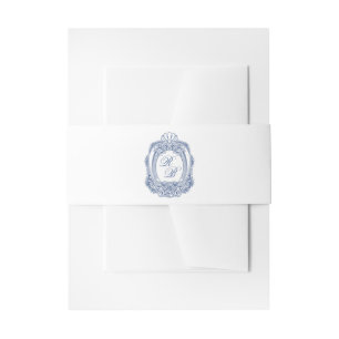 Barokke Crest Franse Blauwe Initialen Antiek bruil Uitnodigingen Wikkel