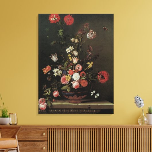 Barokke Floral-stilstaande bloemen in Vase Canvas Afdruk (Insitu (Woonkamer))