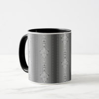Barokke florale patroon met mok van grijze koffie