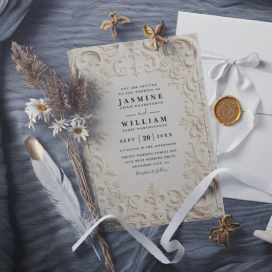 Barokke Gebosseerde Vintage Elegante QR Code Bruil Kaart