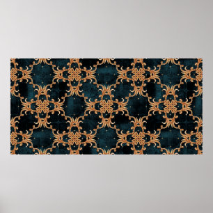 Barokke golden floral illustration patroon Poster